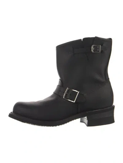 Pre-owned Frye Leather Moto Boots In Black