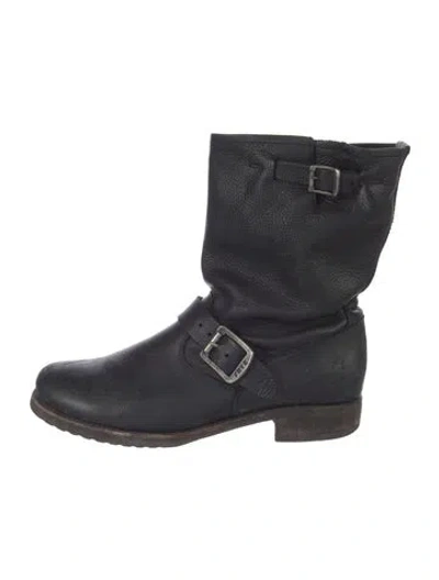 Pre-owned Frye Leather Moto Boots In Black