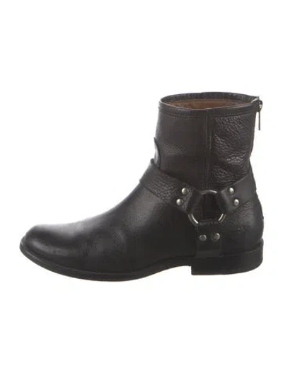 Pre-owned Frye Leather Moto Boots In Black