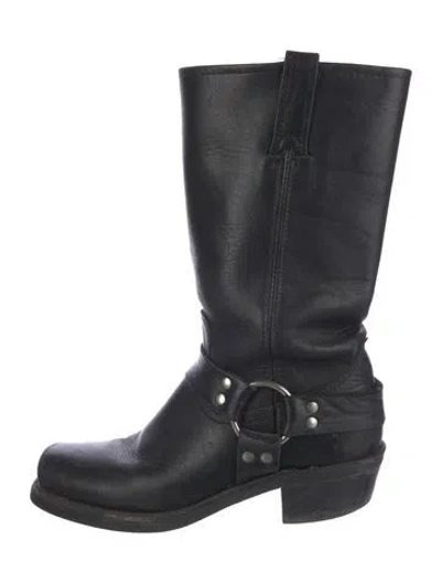 Pre-owned Frye Leather Moto Boots In Black
