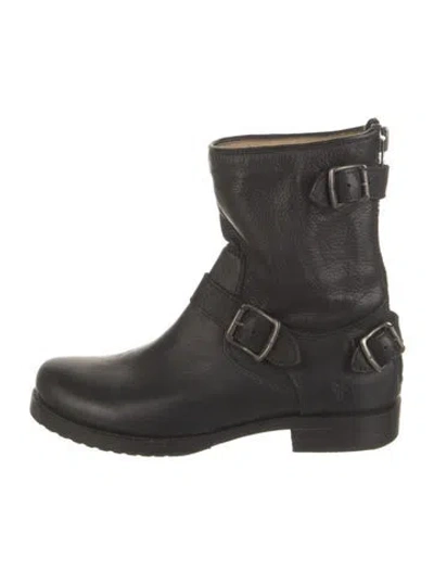 Pre-owned Frye Leather Moto Boots In Black