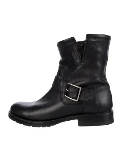 Pre-owned Frye Leather Moto Boots In Black