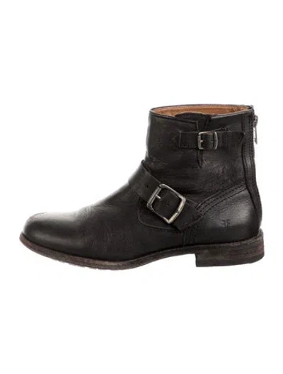 Pre-owned Frye Leather Moto Boots In Black