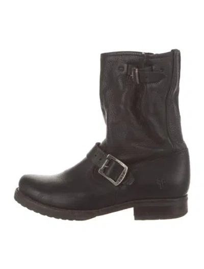 Pre-owned Frye Leather Moto Boots In Black