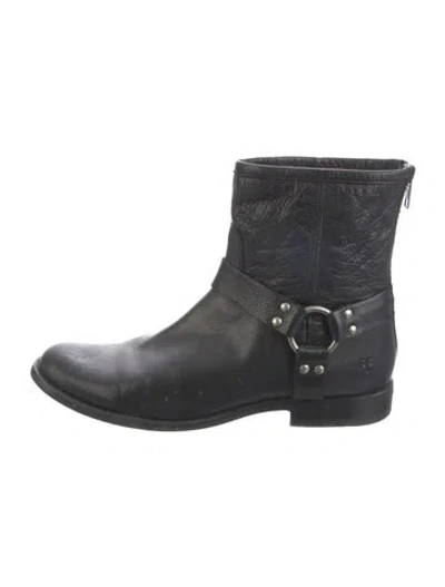 Pre-owned Frye Leather Moto Boots In Black