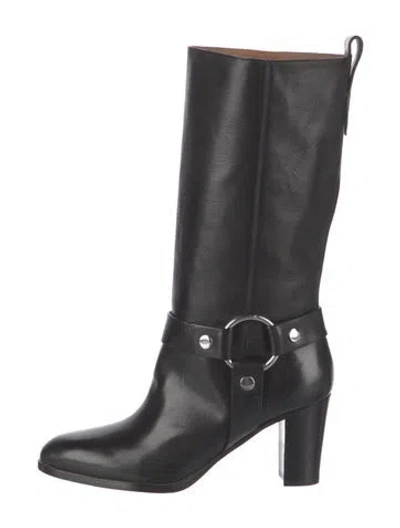 Pre-owned Frye Leather Moto Boots In Black