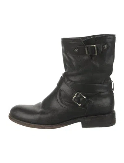 Pre-owned Frye Leather Moto Boots In Black