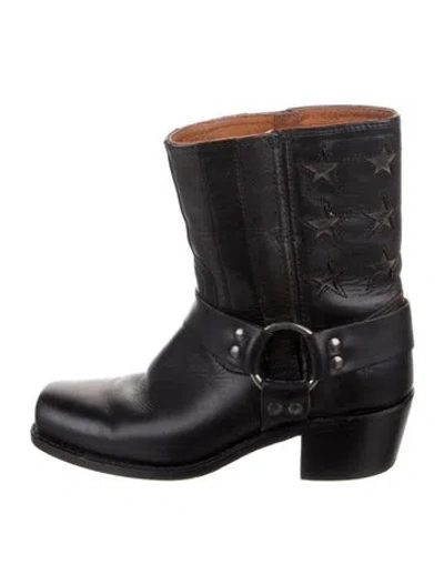 Pre-owned Frye Leather Moto Boots In Black
