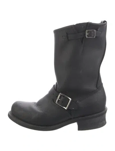 Pre-owned Frye Leather Moto Boots In Black
