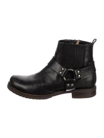 Pre-owned Frye Leather Moto Boots In Black