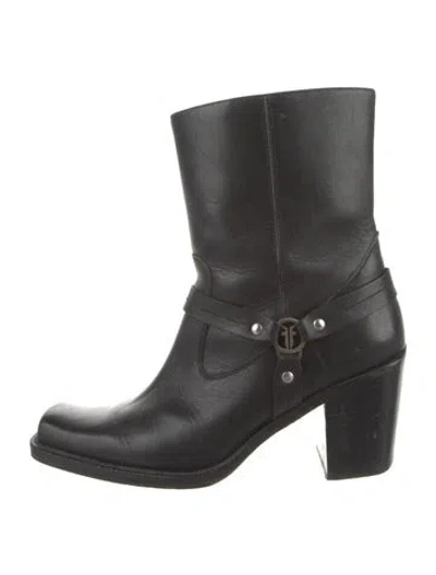 Pre-owned Frye Leather Moto Boots In Black