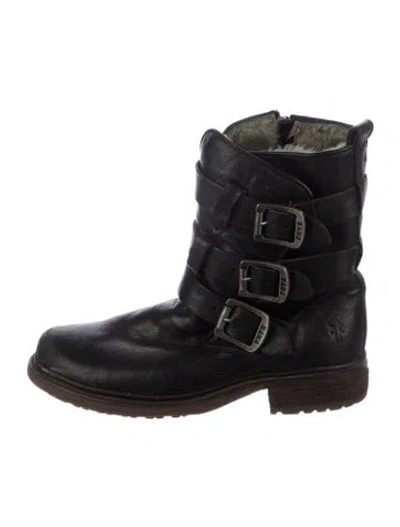 Pre-owned Frye Leather Moto Boots In Black