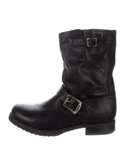 Pre-owned Frye Leather Moto Boots In Black