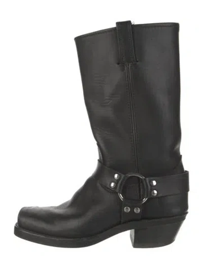 Pre-owned Frye Leather Moto Boots In Black