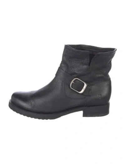 Pre-owned Frye Leather Moto Boots In Black
