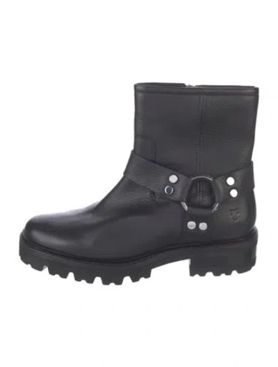 Pre-owned Frye Leather Moto Boots In Black