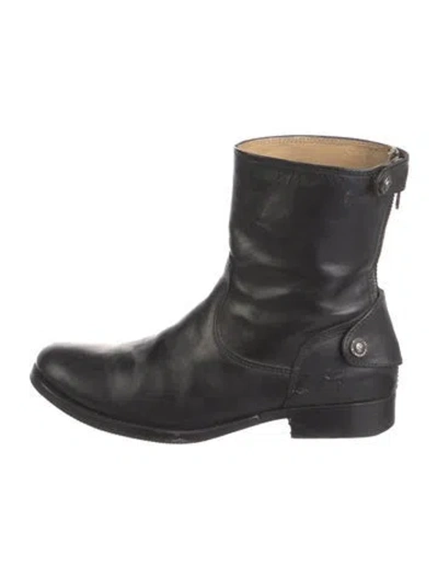 Pre-owned Frye Leather Moto Boots In Black