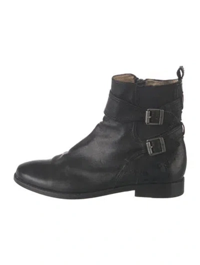 Pre-owned Frye Leather Moto Boots In Black