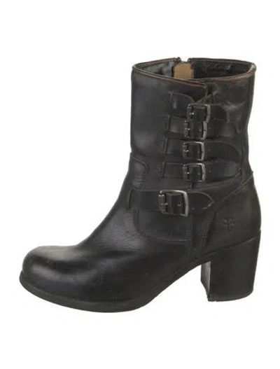 Pre-owned Frye Leather Moto Boots In Black