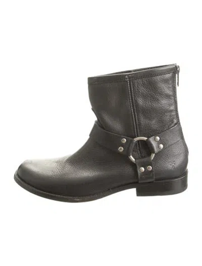 Pre-owned Frye Leather Moto Boots In Black