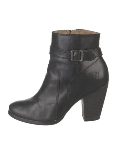 Pre-owned Frye Leather Moto Boots In Black
