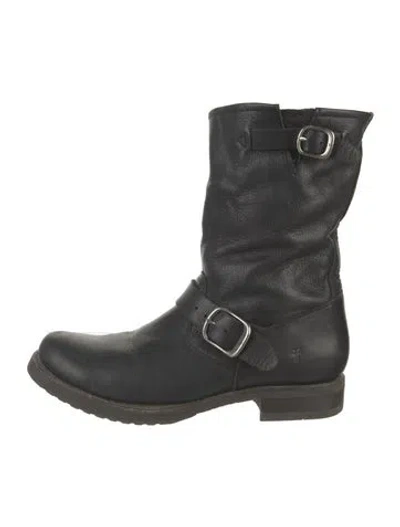 Pre-owned Frye Leather Moto Boots In Black