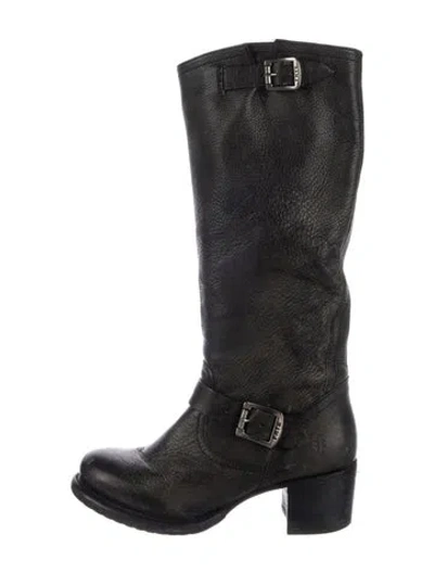 Pre-owned Frye Leather Moto Boots In Black