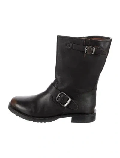 Pre-owned Frye Leather Moto Boots In Black