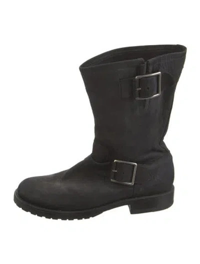 Pre-owned Frye Leather Moto Boots In Black