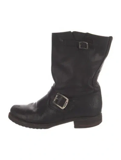 Pre-owned Frye Leather Moto Boots In Black