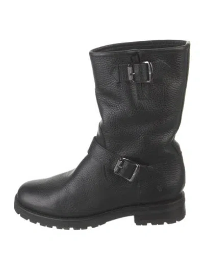 Pre-owned Frye Leather Moto Boots In Black