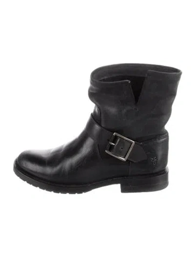 Pre-owned Frye Leather Moto Boots In Black