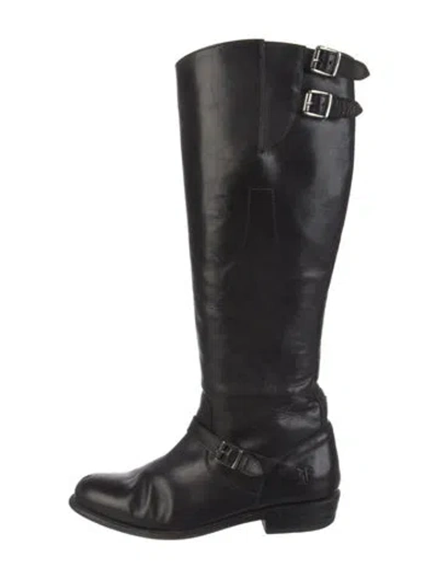 Pre-owned Frye Leather Moto Boots In Black