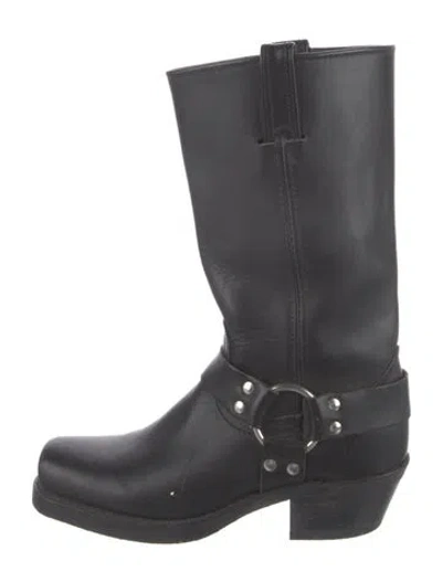 Pre-owned Frye Leather Moto Boots In Black