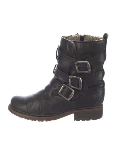 Pre-owned Frye Leather Moto Boots In Black