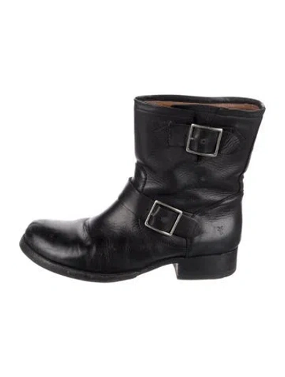 Pre-owned Frye Leather Moto Boots In Black