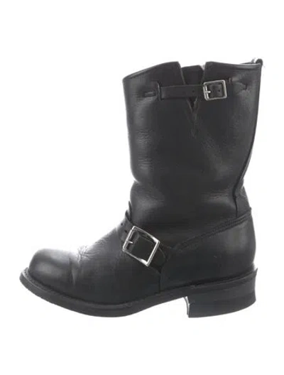 Pre-owned Frye Leather Moto Boots In Black