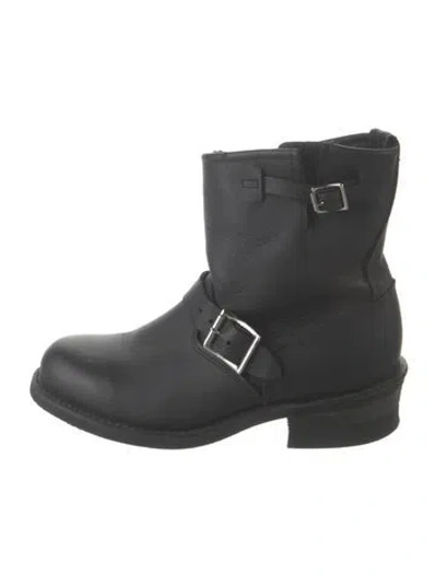 Pre-owned Frye Leather Moto Boots In Black