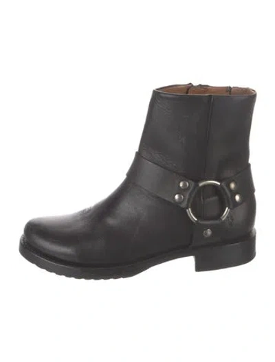 Pre-owned Frye Leather Moto Boots In Black