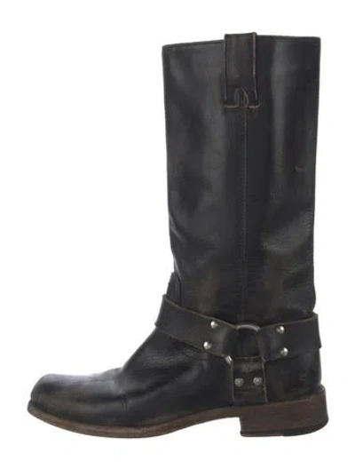 Pre-owned Frye Leather Moto Boots In Black
