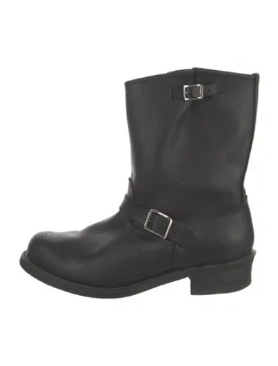 Pre-owned Frye Leather Moto Boots In Black