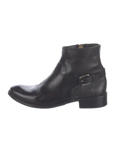 Pre-owned Frye Leather Moto Boots In Black