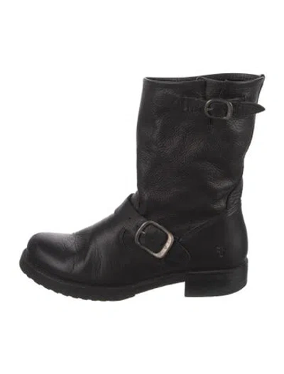 Pre-owned Frye Leather Moto Boots In Black