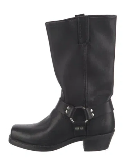 Pre-owned Frye Leather Moto Boots In Black