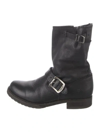 Pre-owned Frye Leather Moto Boots In Black