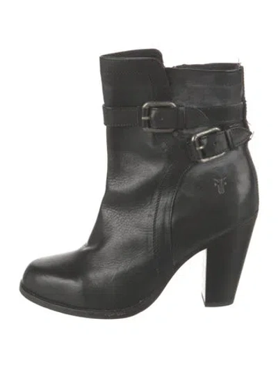 Pre-owned Frye Leather Moto Boots In Black
