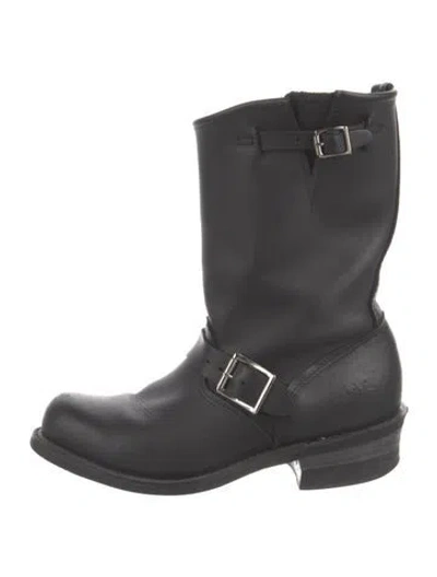 Pre-owned Frye Leather Moto Boots In Black