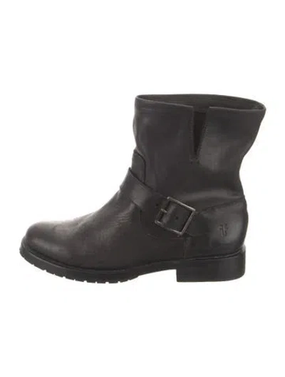 Pre-owned Frye Leather Moto Boots In Black