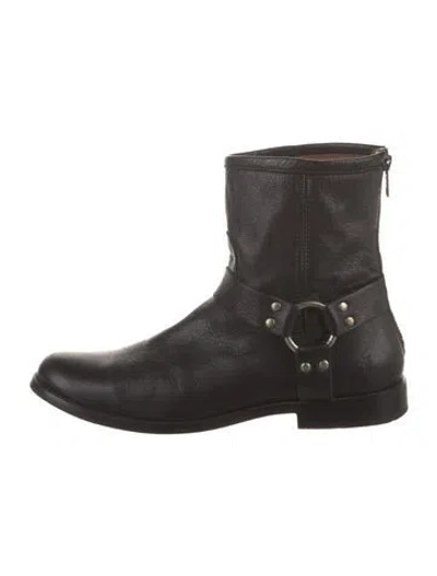 Pre-owned Frye Leather Moto Boots In Black
