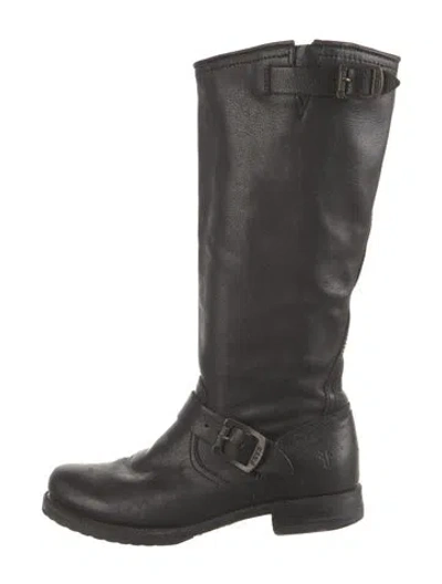 Pre-owned Frye Leather Moto Boots In Black